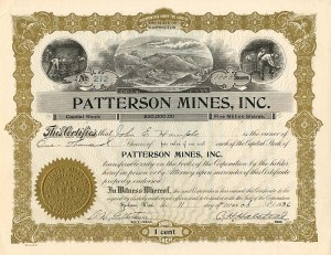 Patterson Mines, Inc. - Stock Certificate